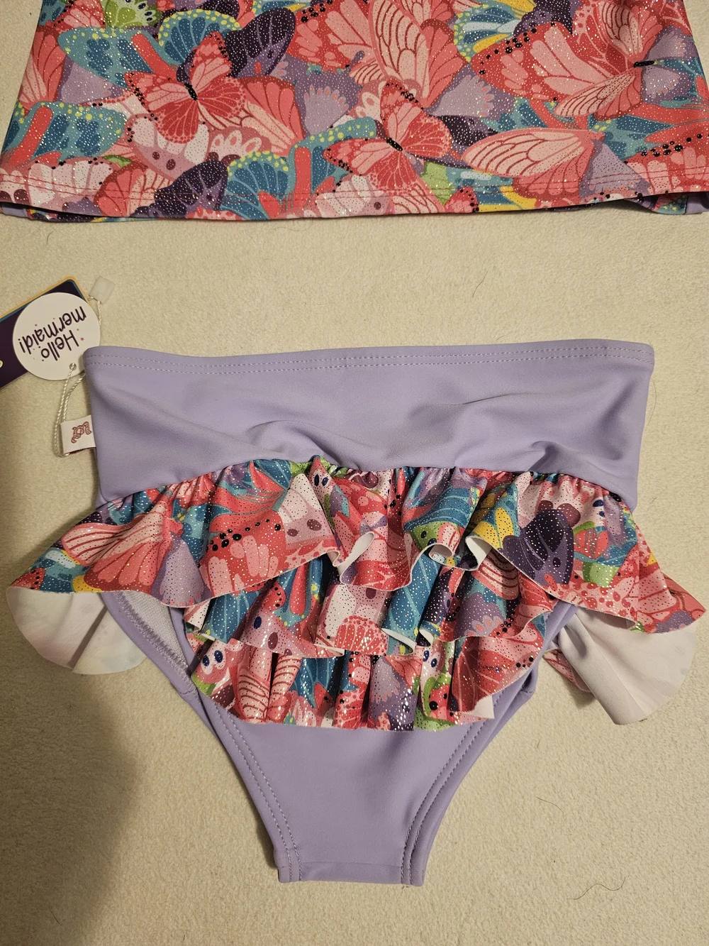 NWT! MERMAID 123 Baby Lavender Butterfly Print Rashguard Swim Set Size 2